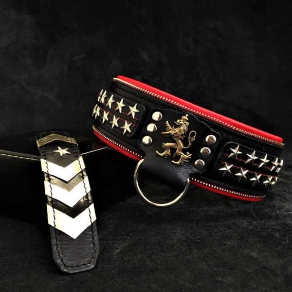 the-unique-general-leather-dog-collar-for-big-dogs-409612.jpg BESTIA General odinis antkaklis – Black/Red, platus 6,3 cm